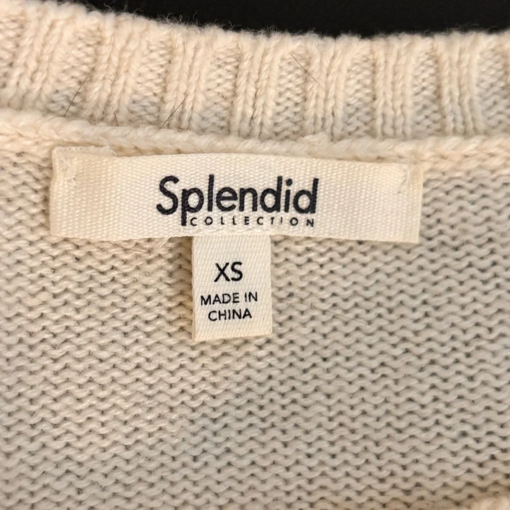 Splendid Cream Heart Sweater Bronze Lurex Hearts Soft Knit Crew Neck Size XS